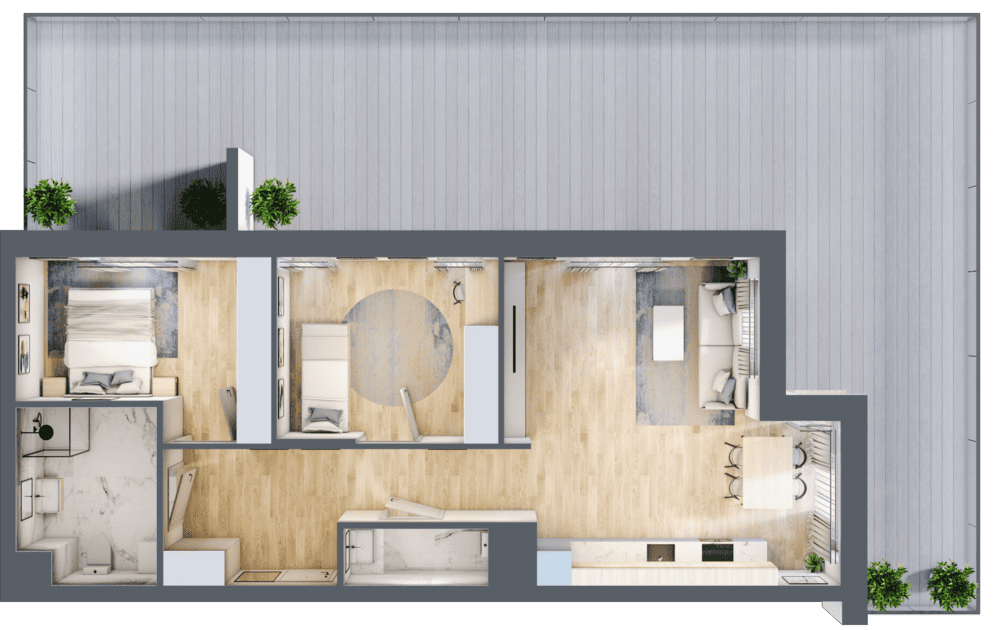 Mieszkanie B47B-01 - plan mieszkania 3d
