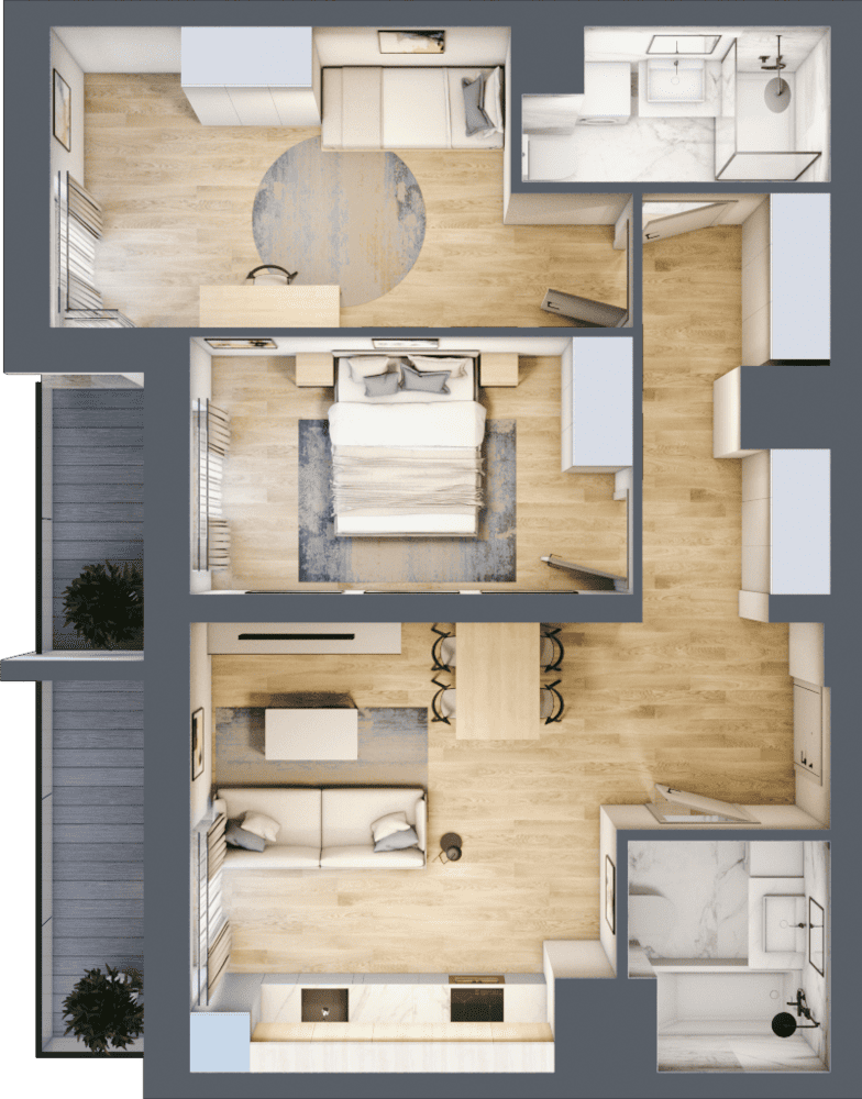 Mieszkanie B47B-11 - plan mieszkania 3d