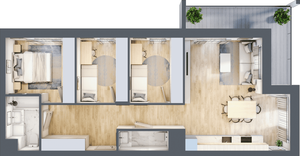 Mieszkanie B47B-13 - plan mieszkania 3d