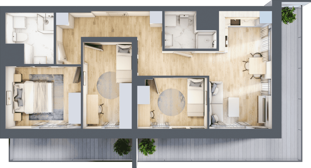 Mieszkanie B47B-15 - plan mieszkania 3d