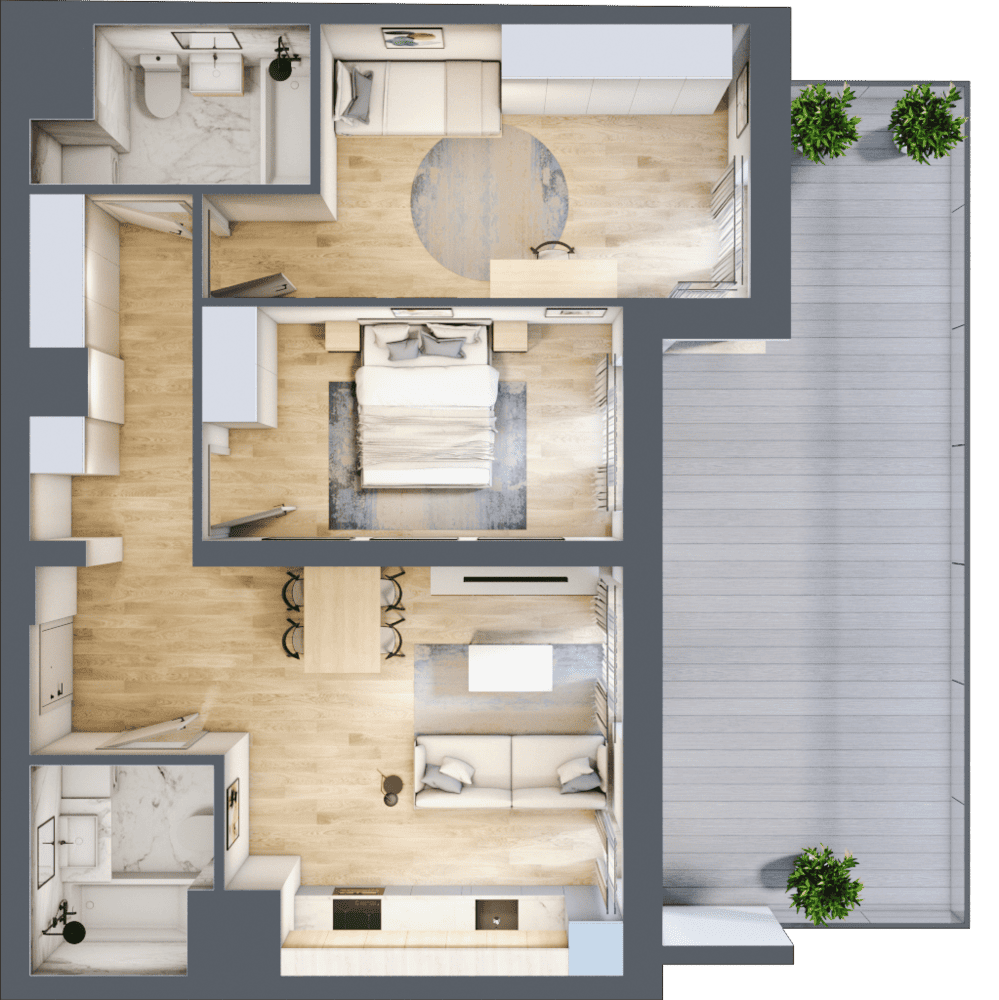 Mieszkanie B47B-02 - plan mieszkania 3d