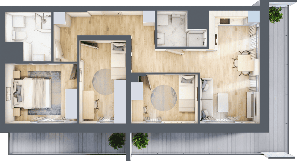 Mieszkanie B47B-21 - plan mieszkania 3d