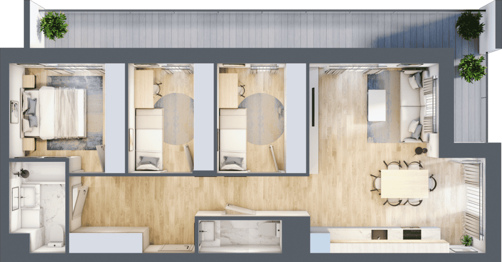 Mieszkanie B47B-25 - plan mieszkania 3d