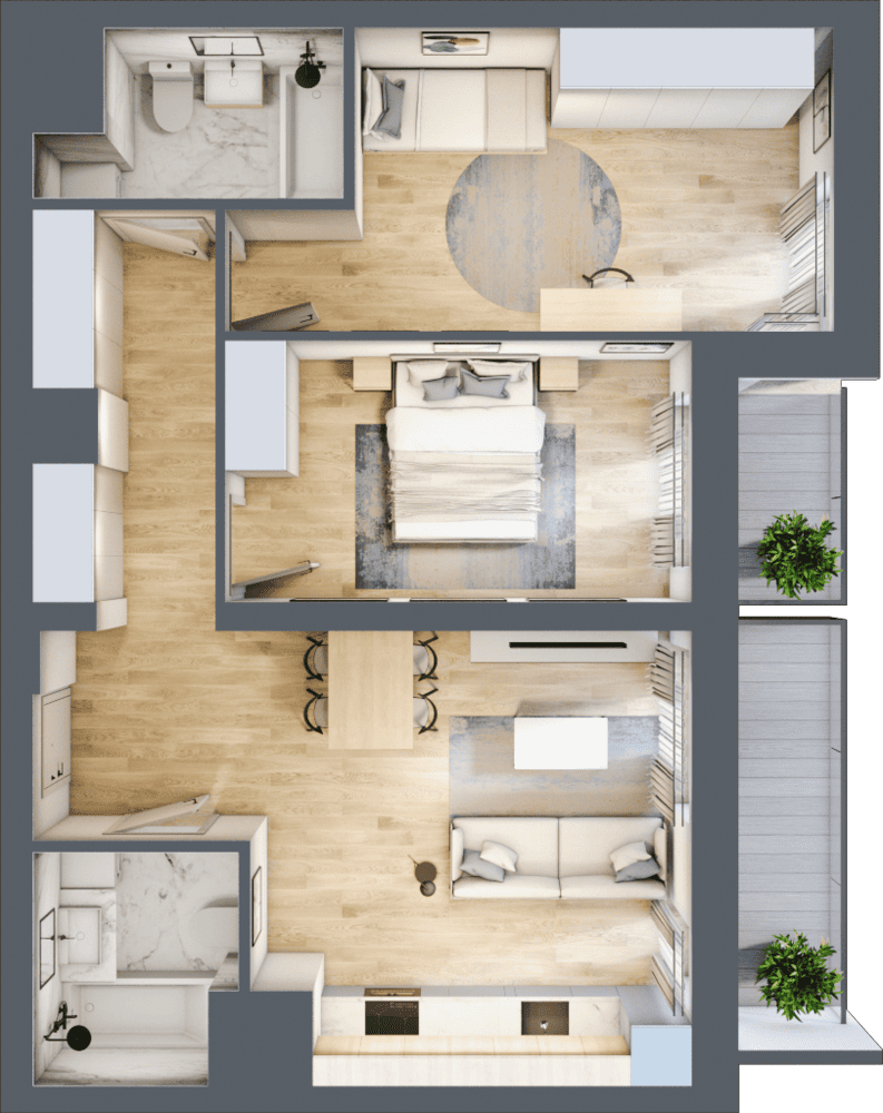Mieszkanie B47B-26 - plan mieszkania 3d