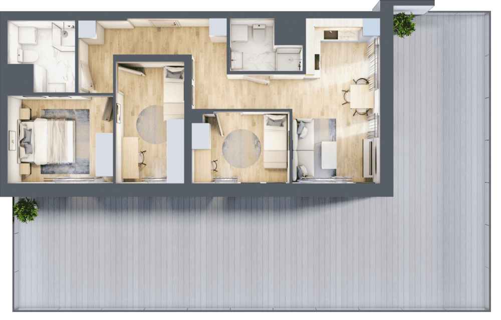 Mieszkanie B47B-03 - plan mieszkania 3d
