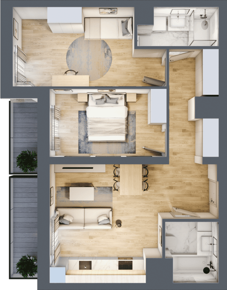 Mieszkanie B47B-35 - plan mieszkania 3d
