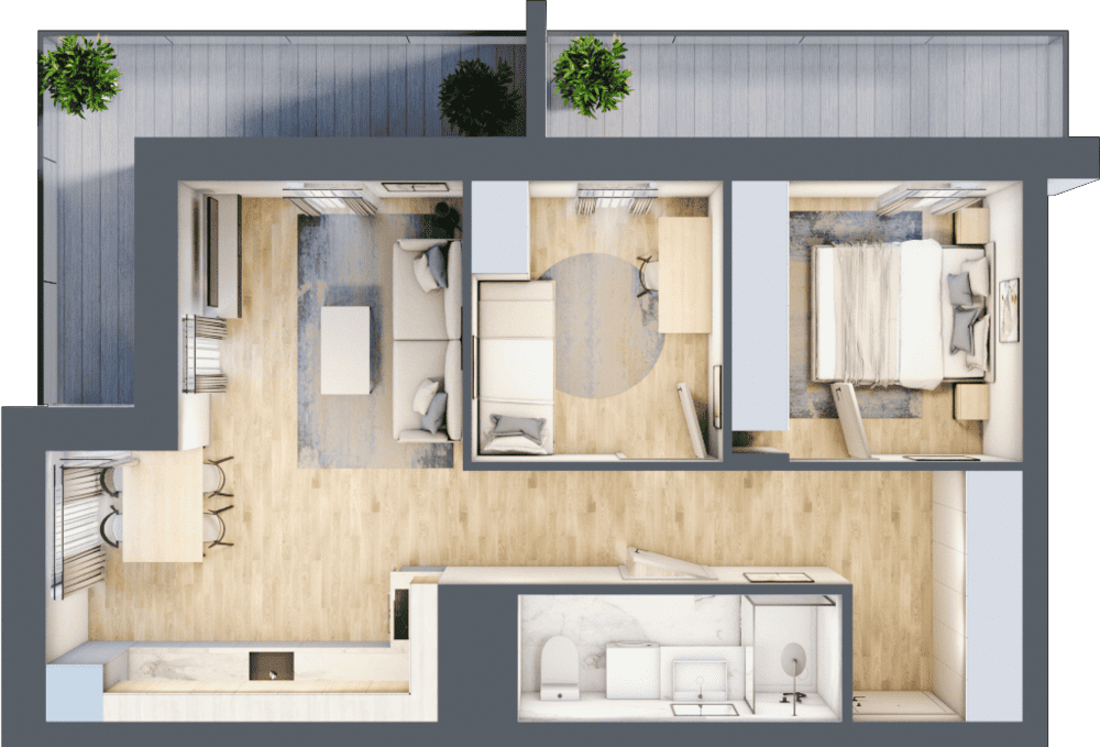 Mieszkanie B47B-36 - plan mieszkania 3d