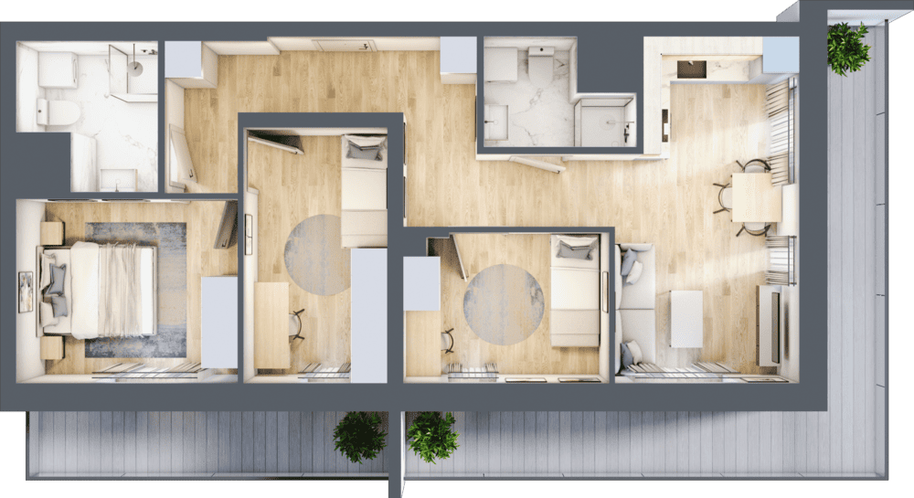 Mieszkanie B47B-39 - plan mieszkania 3d