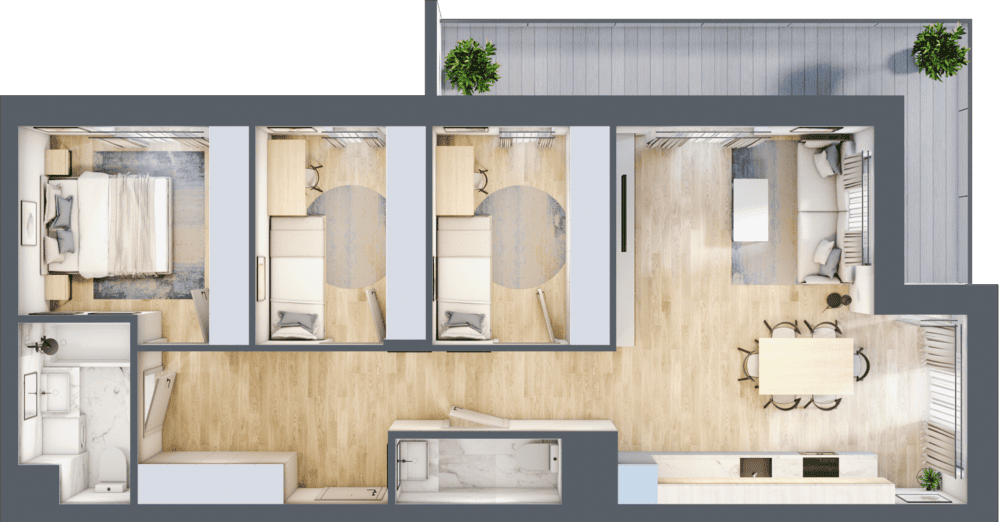 Mieszkanie B47B-43 - plan mieszkania 3d