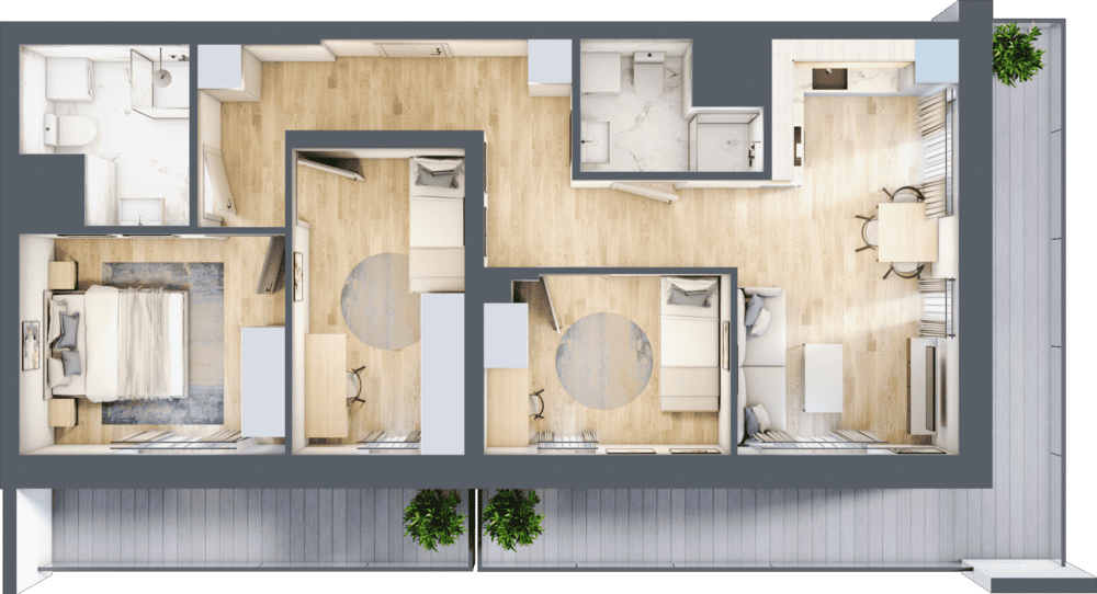 Mieszkanie B47B-45 - plan mieszkania 3d