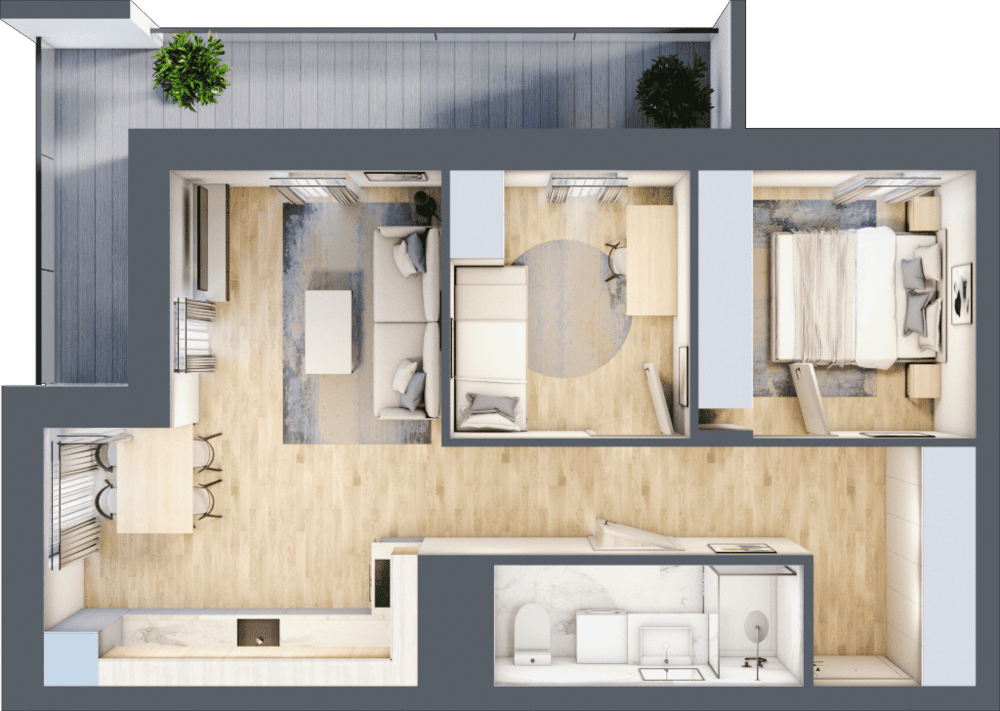 Mieszkanie B47B-48 - plan mieszkania 3d