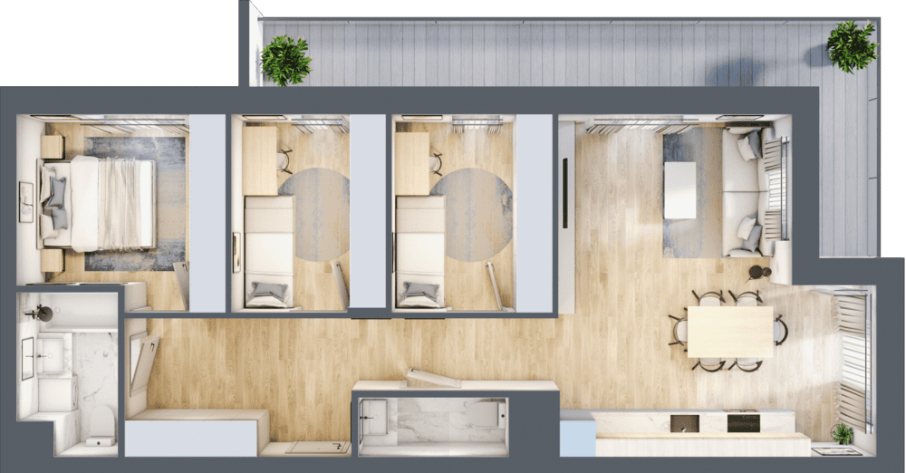 Mieszkanie B47B-49 - plan mieszkania 3d