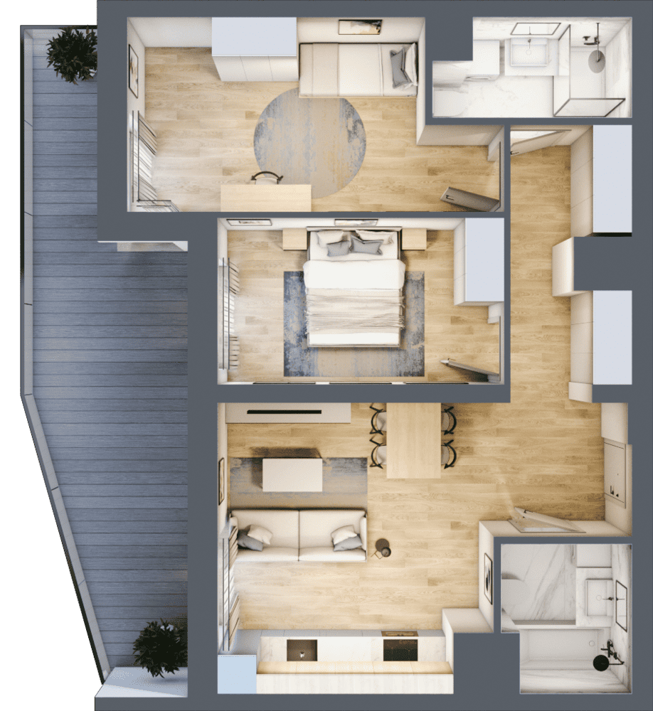 Mieszkanie B47B-05 - plan mieszkania 3d