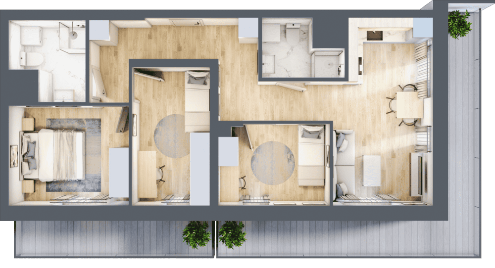 Mieszkanie B47B-51 - plan mieszkania 3d
