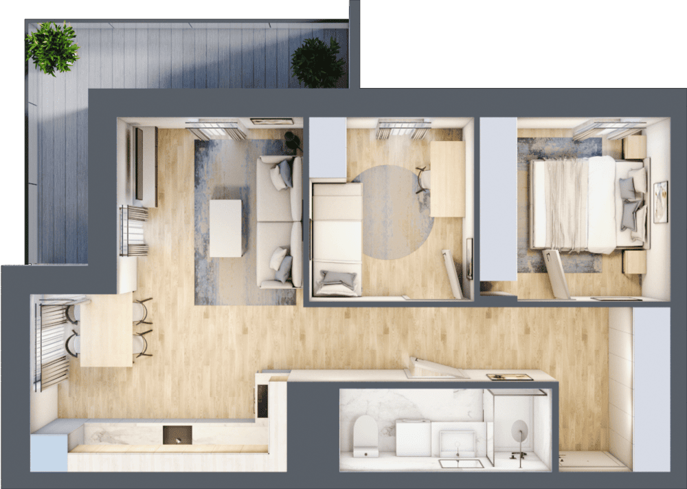 Mieszkanie B47B-54 - plan mieszkania 3d