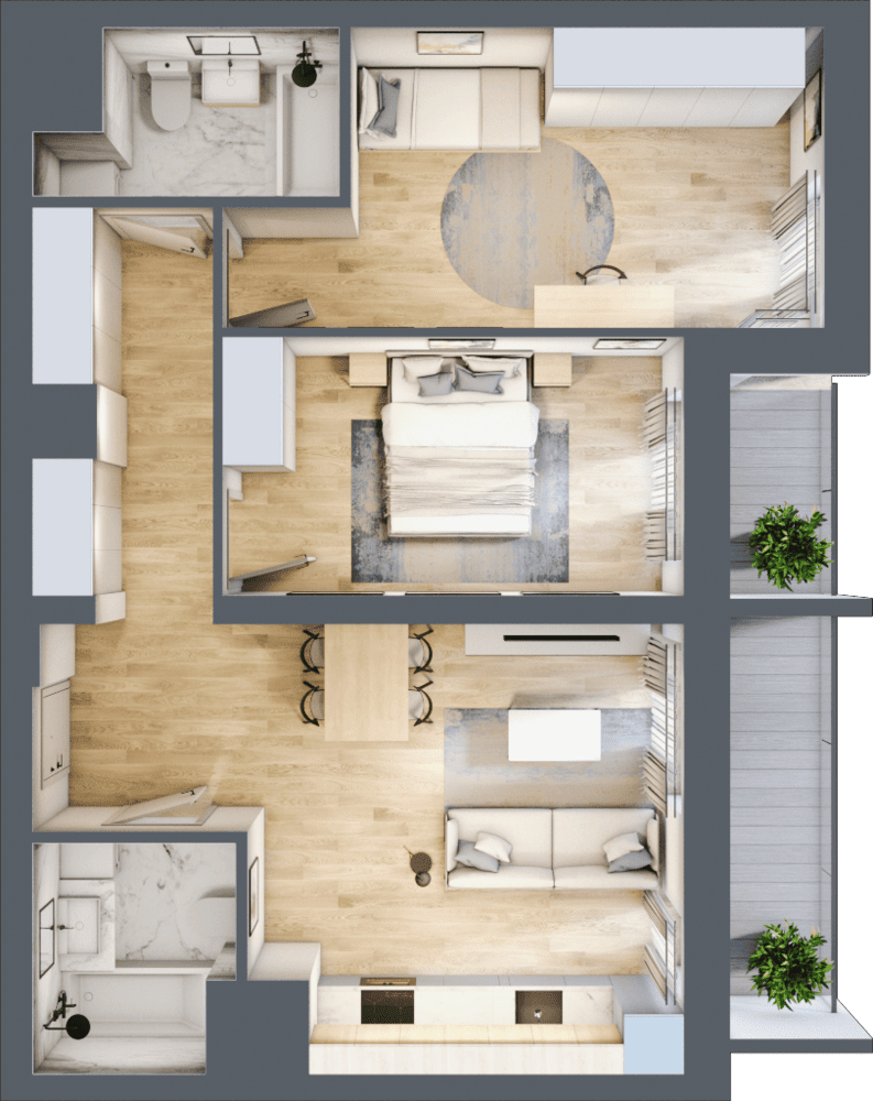 Mieszkanie B47B-56 - plan mieszkania 3d
