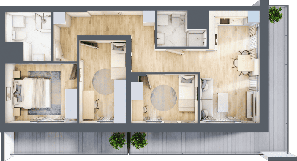Mieszkanie B47B-57 - plan mieszkania 3d
