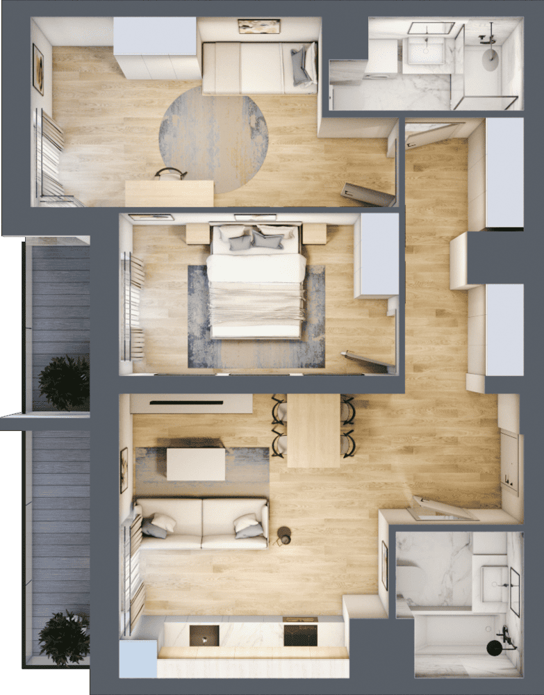 Mieszkanie B47B-59 - plan mieszkania 3d
