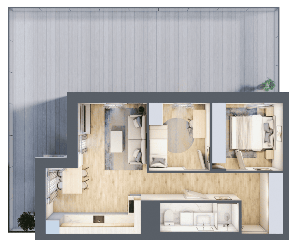 Mieszkanie B47B-06 - plan mieszkania 3d