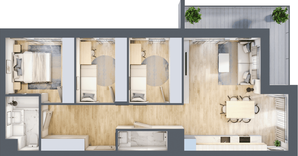 Mieszkanie B47B-61 - plan mieszkania 3d