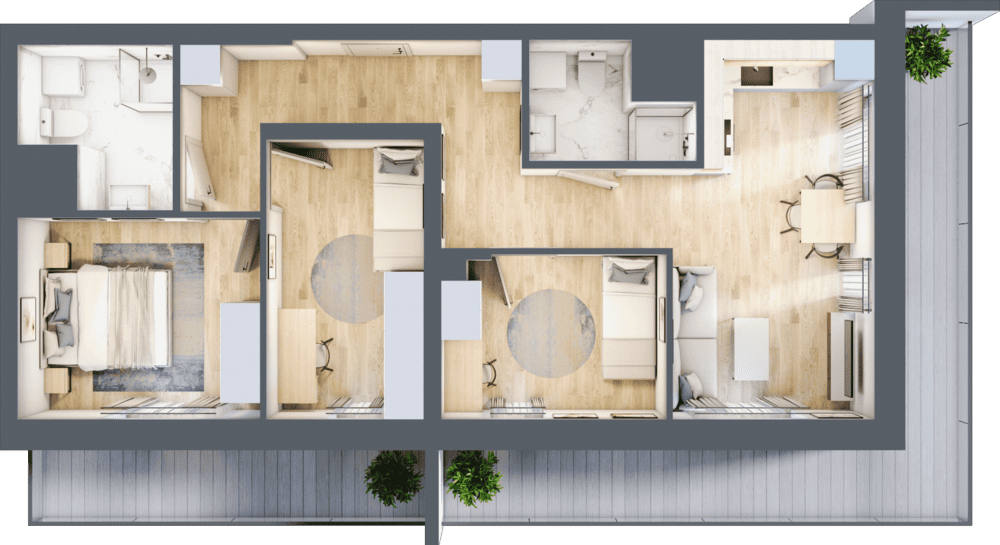 Mieszkanie B47B-63 - plan mieszkania 3d