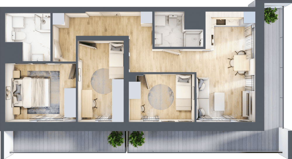 Mieszkanie B47B-69 - plan mieszkania 3d