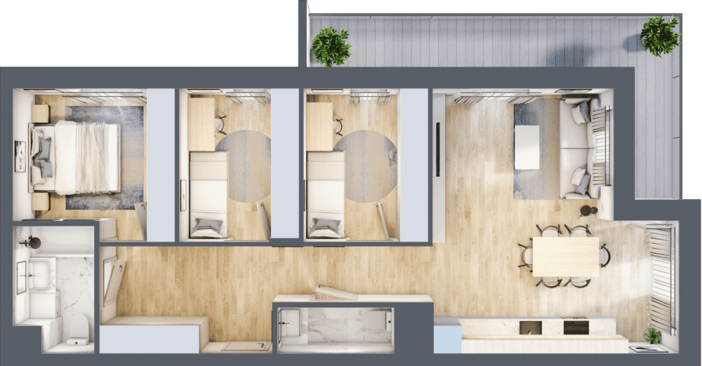 Mieszkanie B47B-07 - plan mieszkania 3d