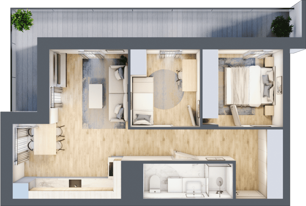 Mieszkanie B47B-78 - plan mieszkania 3d