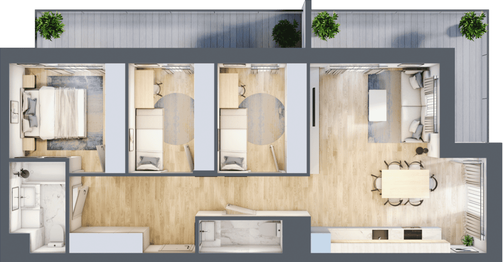 Mieszkanie B47B-79 - plan mieszkania 3d