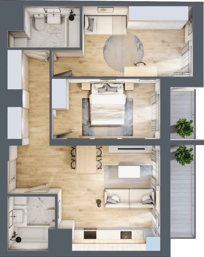 Mieszkanie B47B-08 - plan mieszkania 3d