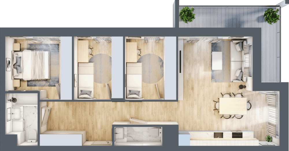 Mieszkanie B47B-85 - plan mieszkania 3d