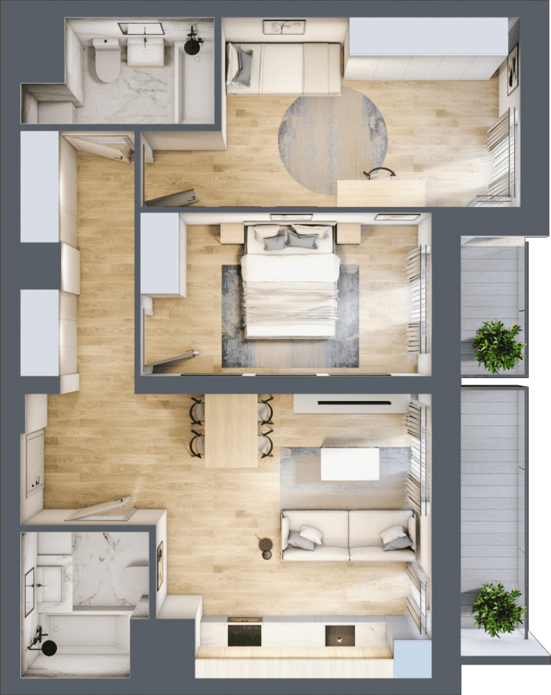 Mieszkanie B47B-86 - plan mieszkania 3d