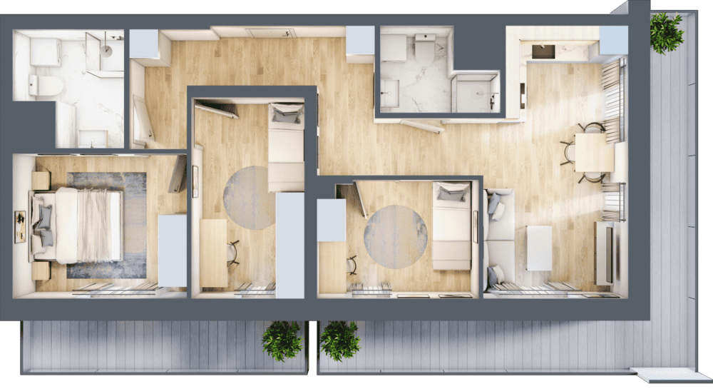 Mieszkanie B47B-09 - plan mieszkania 3d
