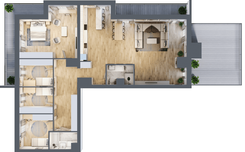 Mieszkanie B47B-91 - plan mieszkania 3d