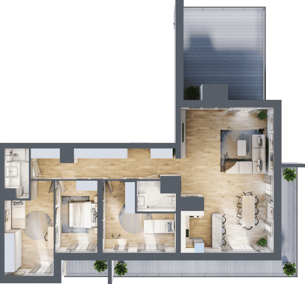 Mieszkanie B47B-92 - plan mieszkania 3d