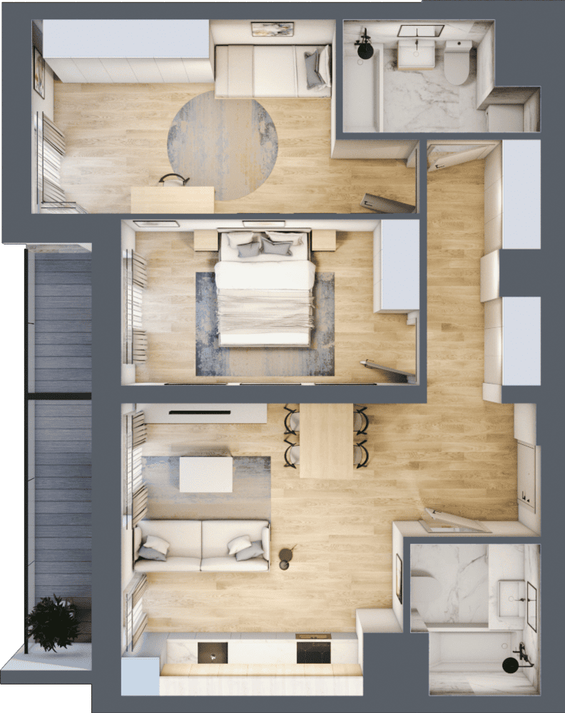 Mieszkanie B47C-11 - plan mieszkania 3d