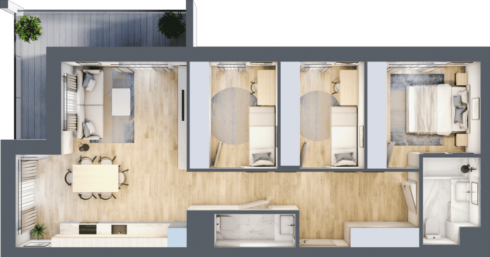 Mieszkanie B47C-12 - plan mieszkania 3d