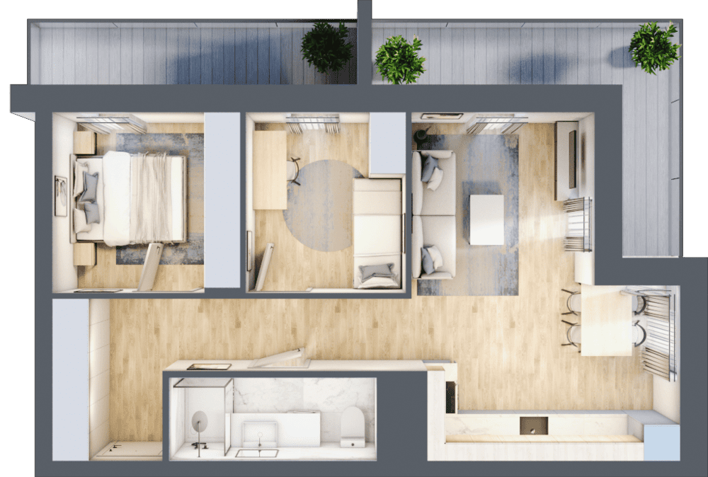 Mieszkanie B47C-13 - plan mieszkania 3d