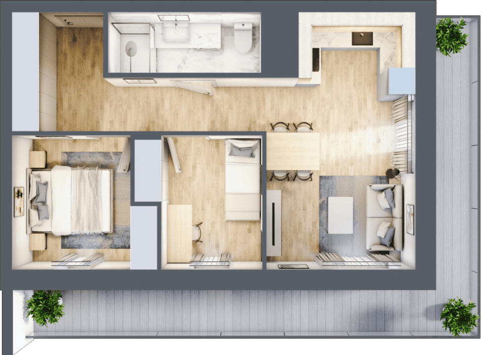 Mieszkanie B47C-15 - plan mieszkania 3d