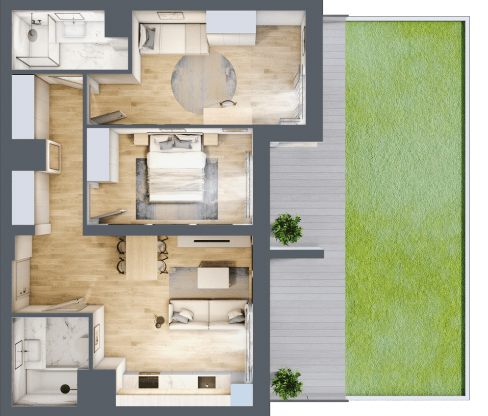 Mieszkanie B47C-02 - plan mieszkania 3d