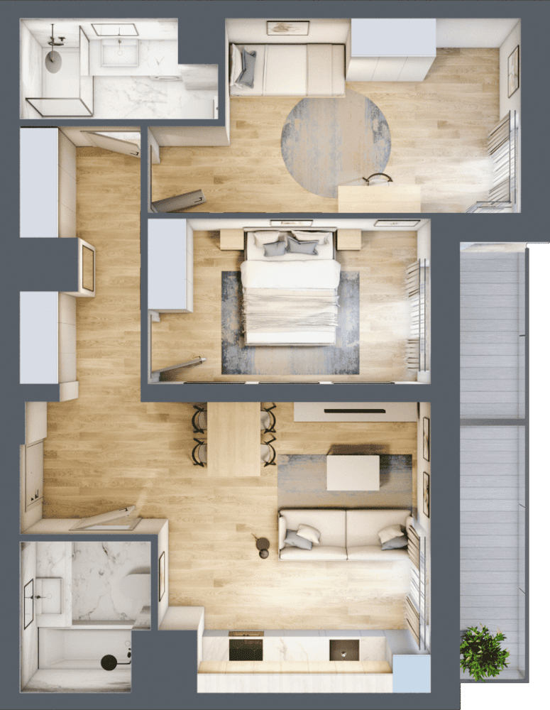 Mieszkanie B47C-20 - plan mieszkania 3d