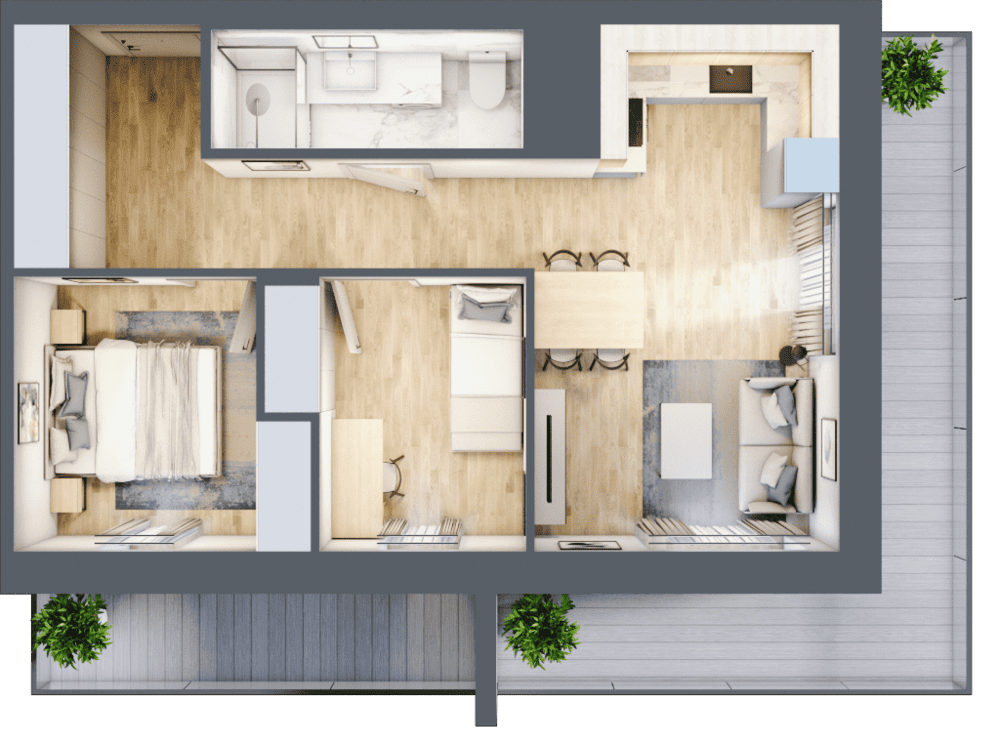 Mieszkanie B47C-21 - plan mieszkania 3d