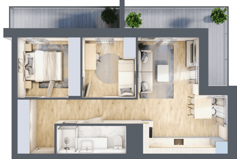 Mieszkanie B47C-25 - plan mieszkania 3d