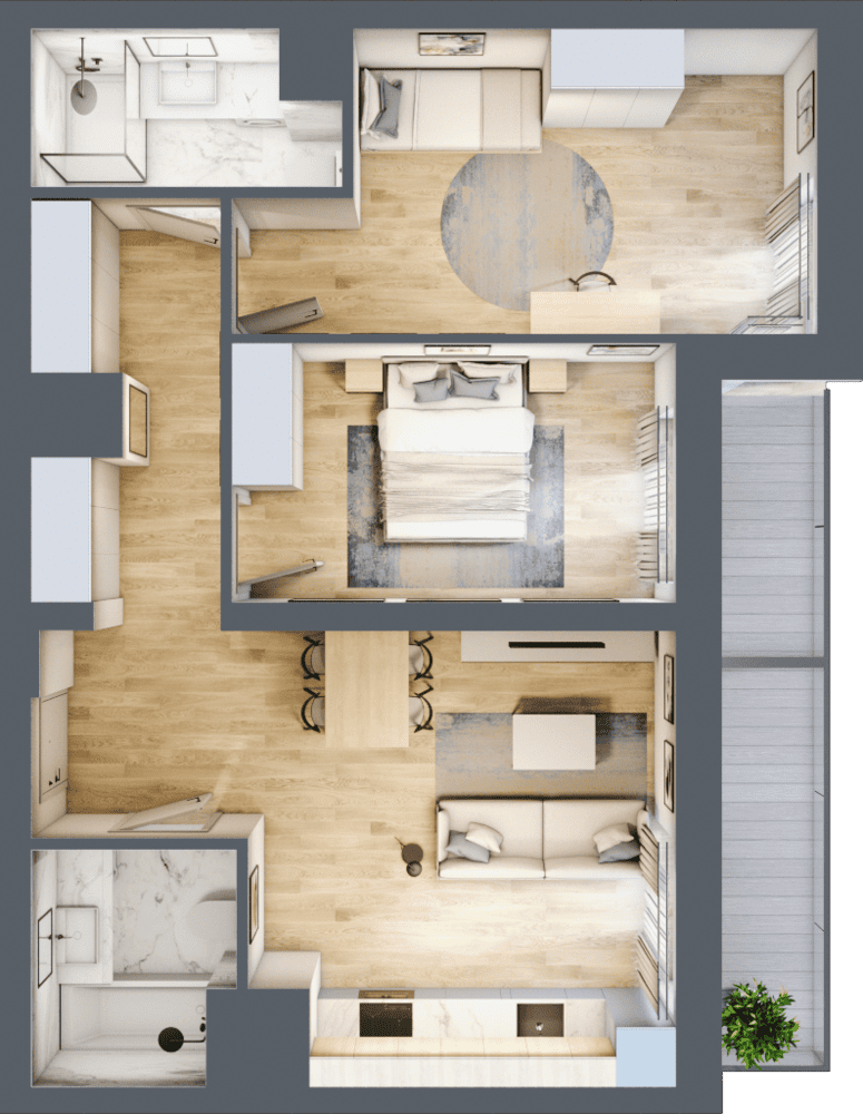 Mieszkanie B47C-26 - plan mieszkania 3d