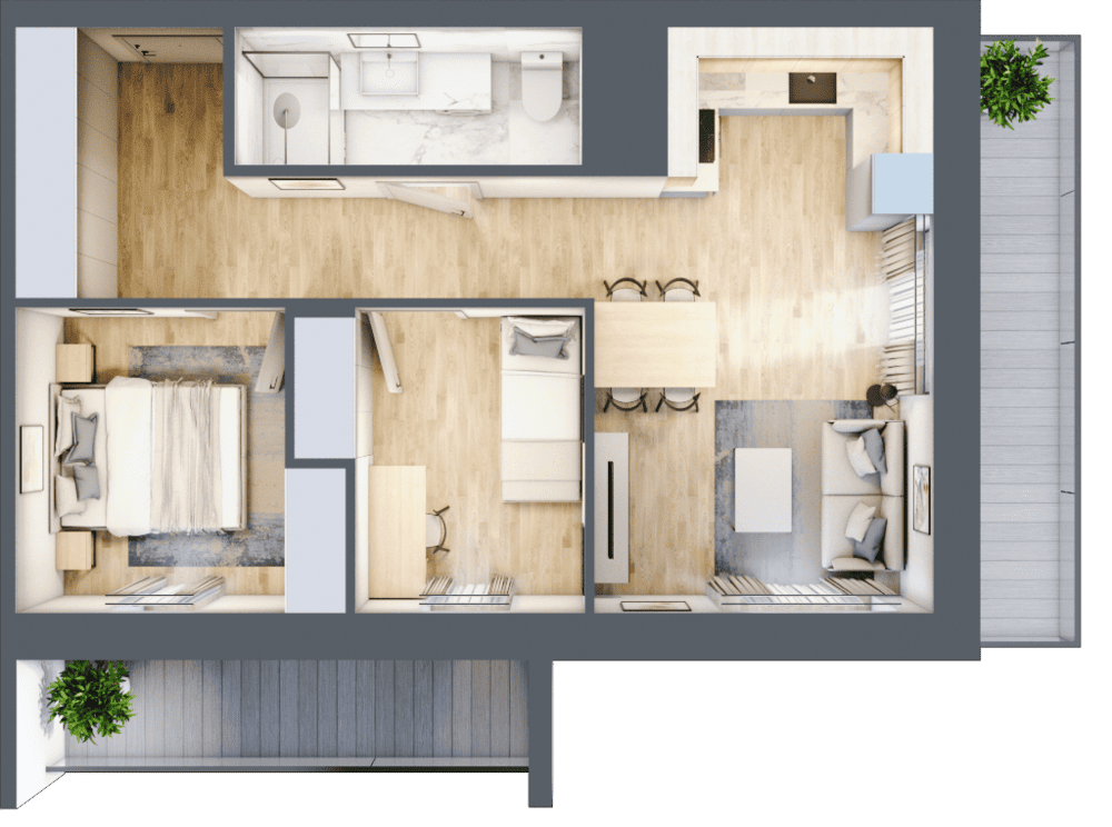 Mieszkanie B47C-27 - plan mieszkania 3d