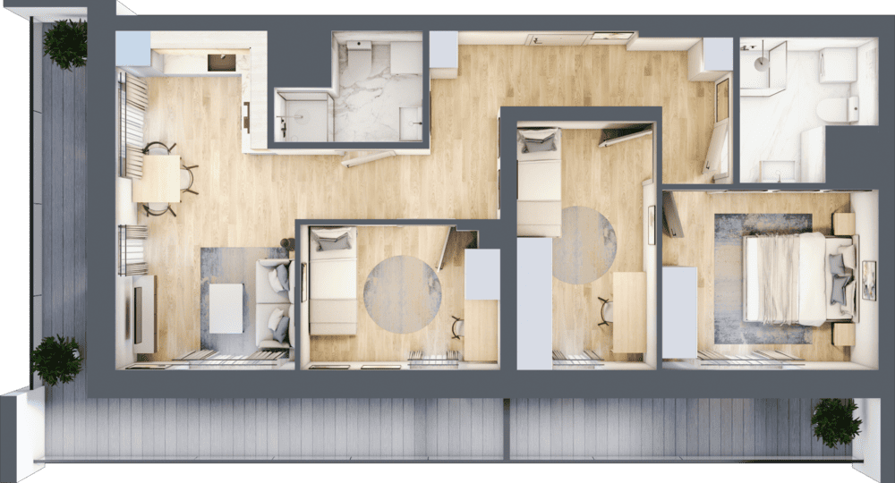 Mieszkanie B47C-28 - plan mieszkania 3d