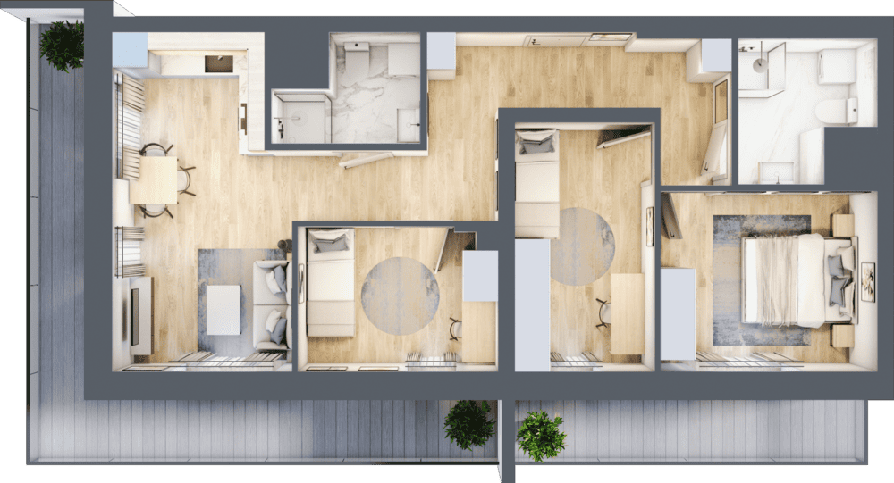 Mieszkanie B47C-34 - plan mieszkania 3d