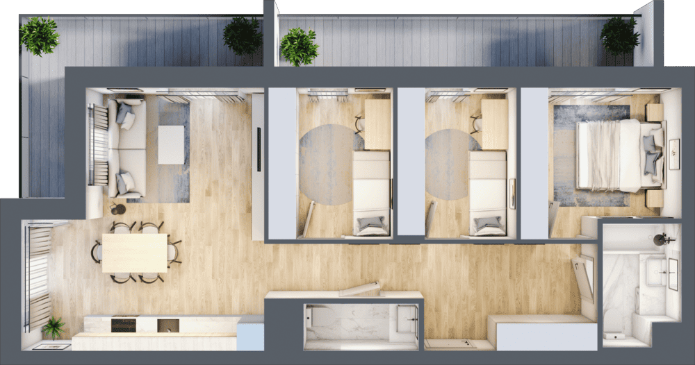 Mieszkanie B47C-36 - plan mieszkania 3d