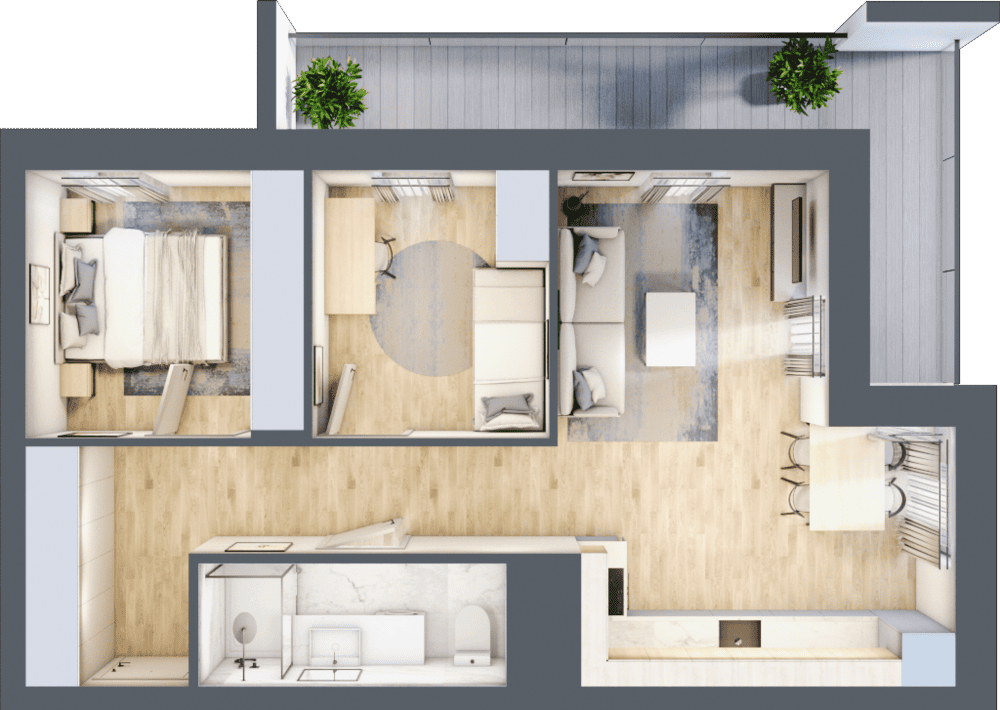 Mieszkanie B47C-37 - plan mieszkania 3d