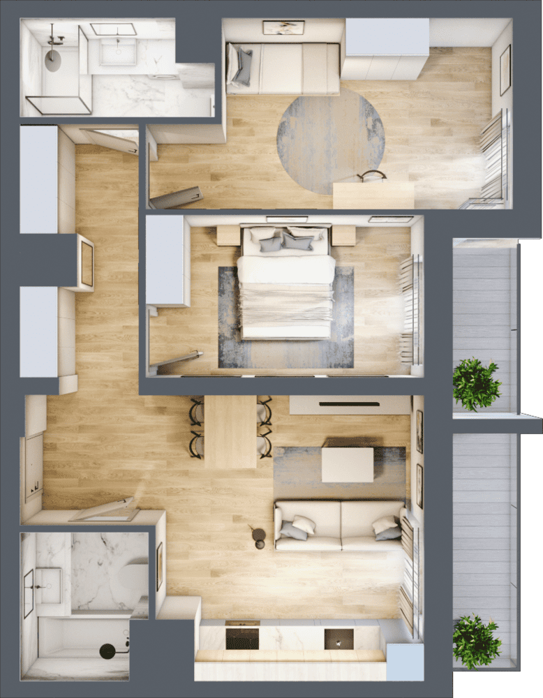 Mieszkanie B47C-38 - plan mieszkania 3d